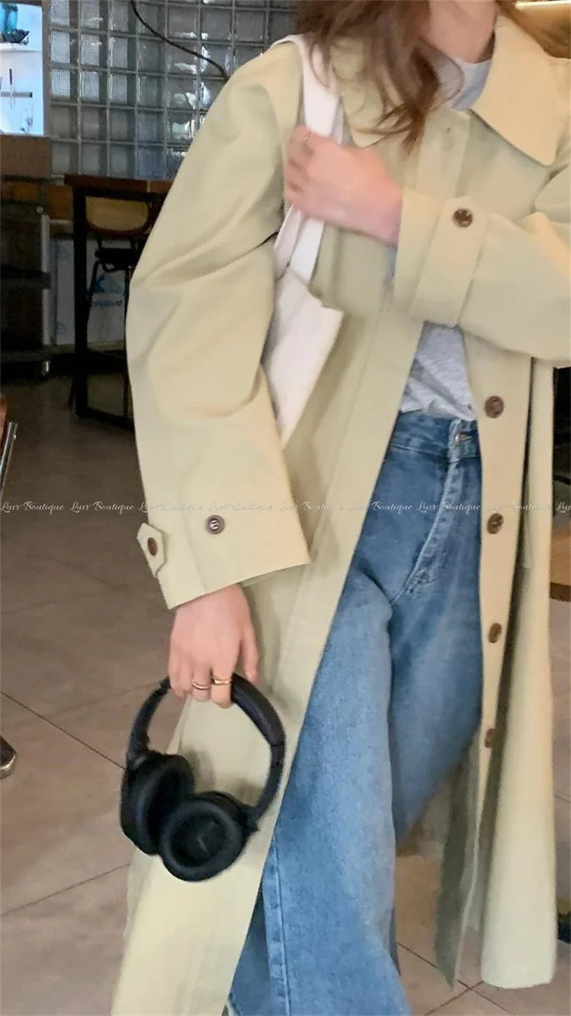 Autumn Winter Women's Fashion Trench Coat New 2024 Single row buckle Female Windbreaker Coats Mid length Khaki Versatile Outwear