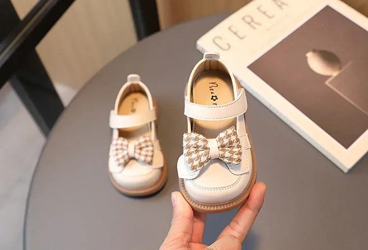 2024 Baby Girls Leather Shoes Spring and Autumn Soft Bottom Princess Bow-knot Casual Toddlers Kids Fashion Baby First Walkers