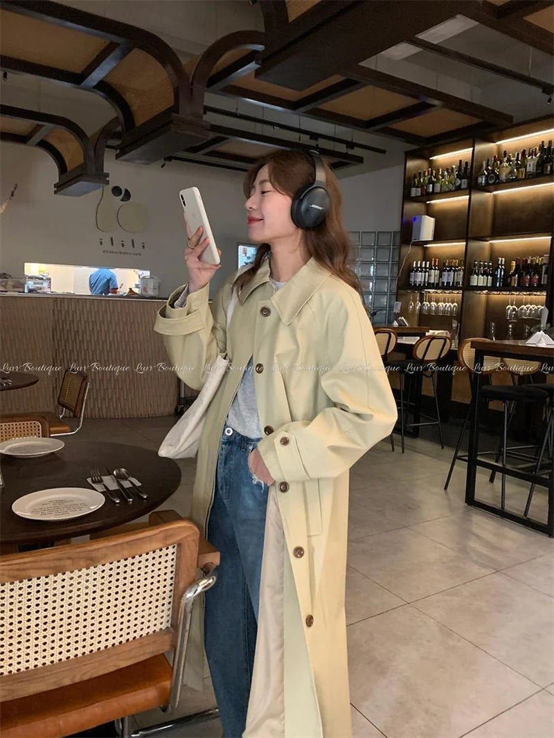 Autumn Winter Women's Fashion Trench Coat New 2024 Single row buckle Female Windbreaker Coats Mid length Khaki Versatile Outwear