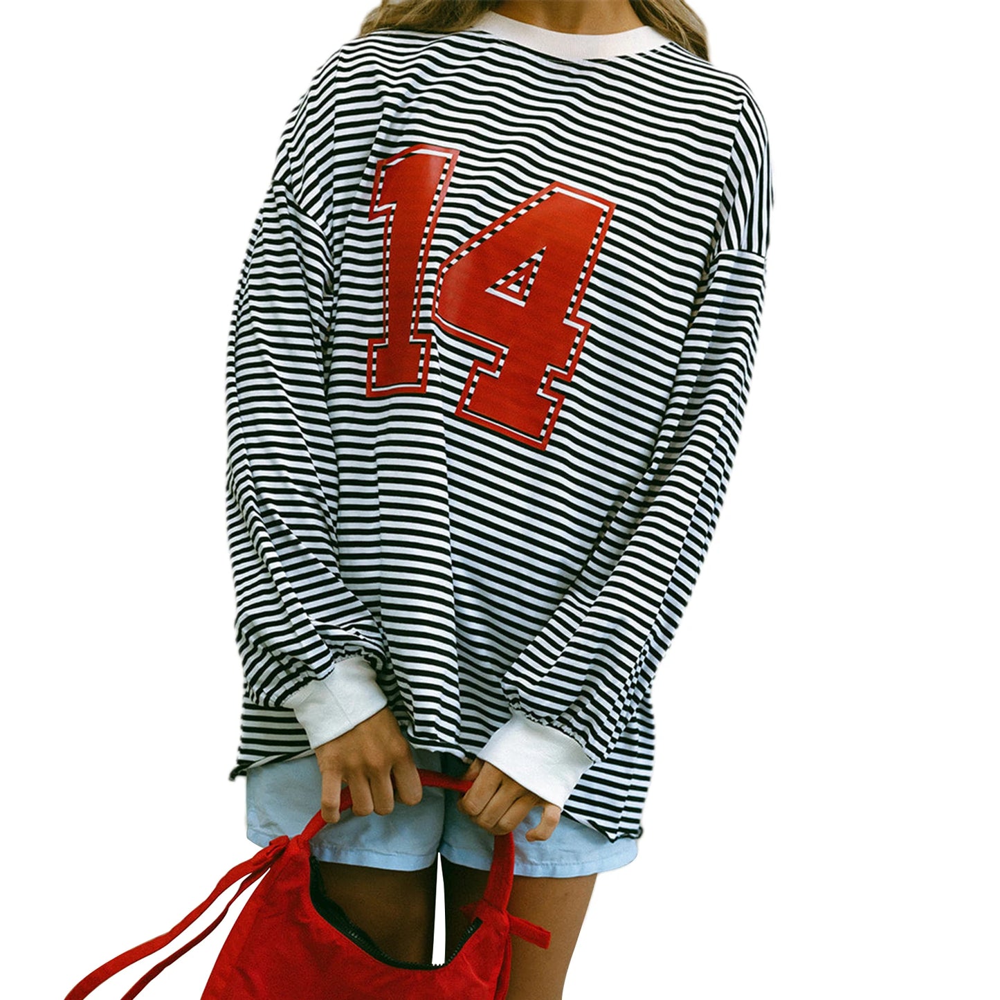 Women s Casual Loose Fit Long Sleeve O Neck Graphic Print Striped Tunic Top for Spring and Autumn Wear