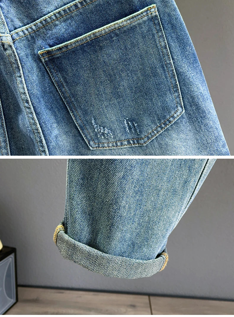 Hip Hop Jeans Men Frayed Slim Little Feet Streetwear Blue Ankle Length Denim Trousers Male Casual Fashion Retro Cropped Pants