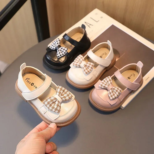 2024 Baby Girls Leather Shoes Spring and Autumn Soft Bottom Princess Bow-knot Casual Toddlers Kids Fashion Baby First Walkers