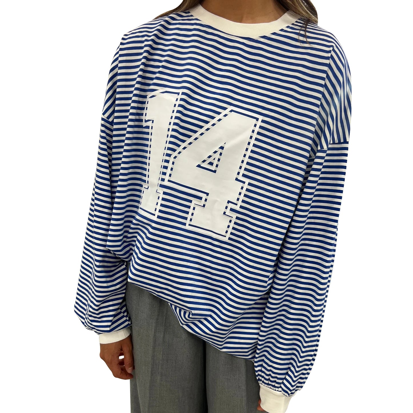 Women s Casual Loose Fit Long Sleeve O Neck Graphic Print Striped Tunic Top for Spring and Autumn Wear