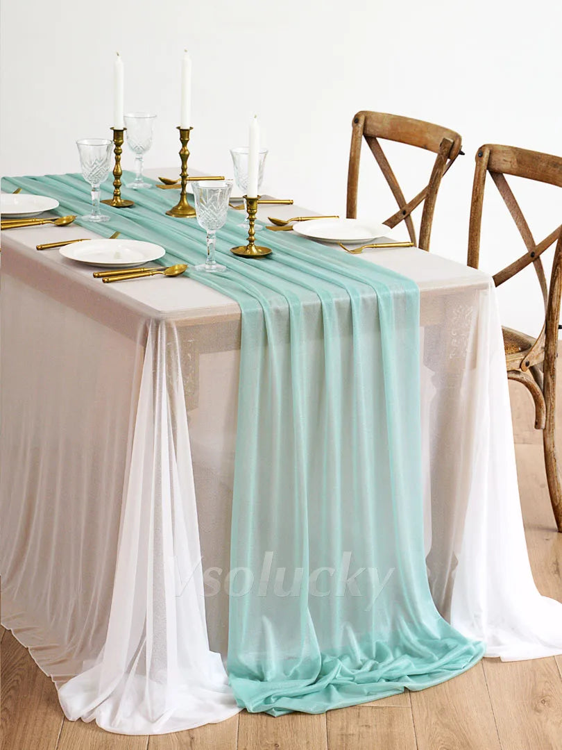 Sheer Table Runner Light Blue for Birthday Party Wedding Thanksgiving Halloween Home Dining Decorations