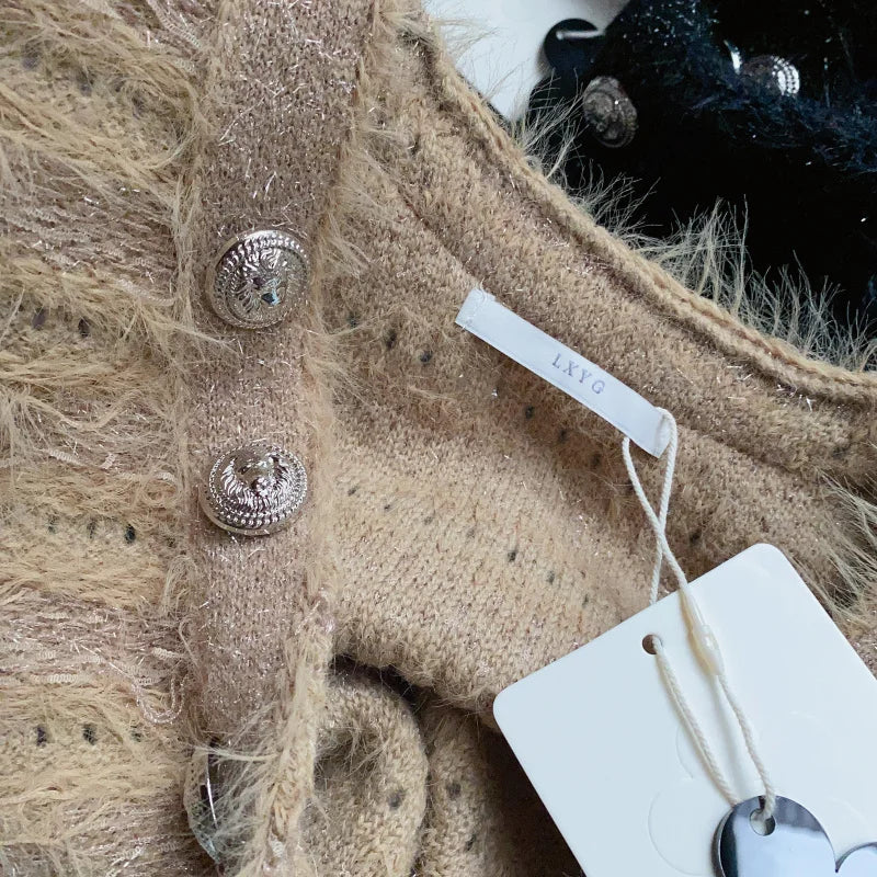 EVNISI Women Casual Office Sweater Fall Winter Double-breasted Cardigan Sweater Coat Thickened Warm Sweet Sweater For Women 2023