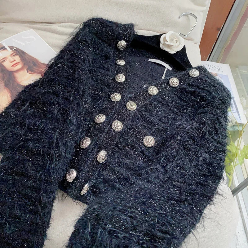 EVNISI Women Casual Office Sweater Fall Winter Double-breasted Cardigan Sweater Coat Thickened Warm Sweet Sweater For Women 2023