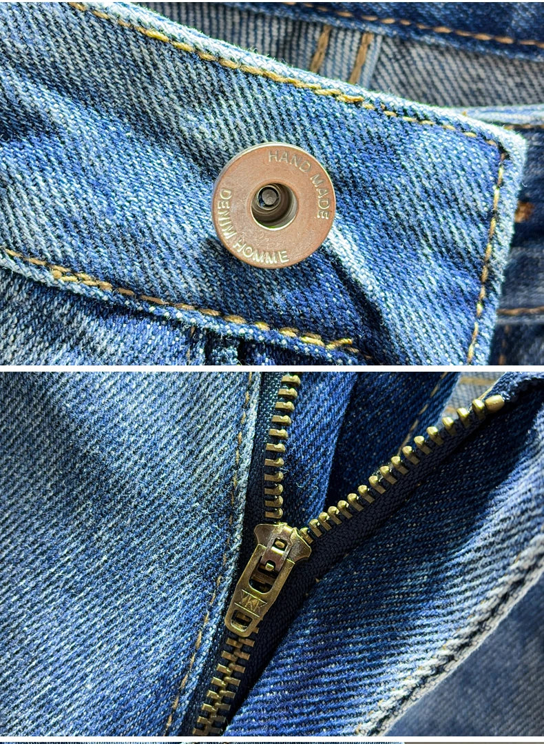 Hip Hop Jeans Men Frayed Slim Little Feet Streetwear Blue Ankle Length Denim Trousers Male Casual Fashion Retro Cropped Pants