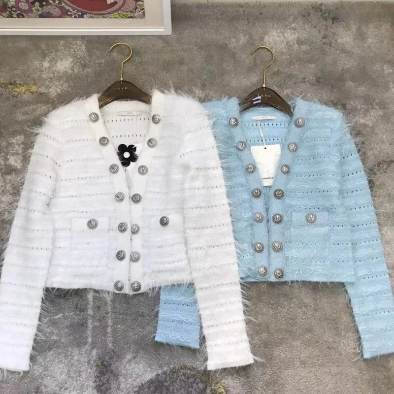 EVNISI Women Casual Office Sweater Fall Winter Double-breasted Cardigan Sweater Coat Thickened Warm Sweet Sweater For Women 2023