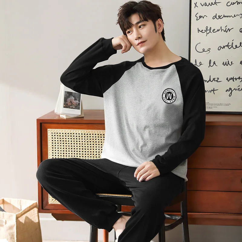 Spring And Autumn 2 Piece Men's Pajamas Boys Sports Long Sleeve Loose Leisure Suit Men's Homewear Sets Pajama Sets