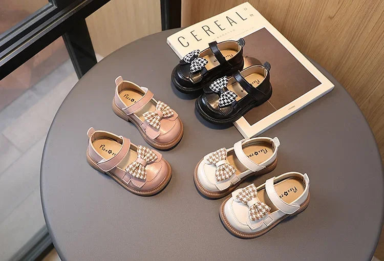 2024 Baby Girls Leather Shoes Spring and Autumn Soft Bottom Princess Bow-knot Casual Toddlers Kids Fashion Baby First Walkers