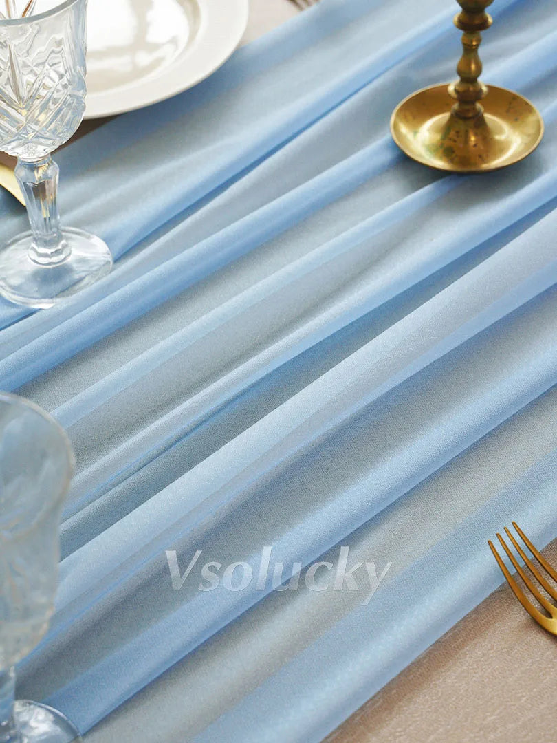 Sheer Table Runner Light Blue for Birthday Party Wedding Thanksgiving Halloween Home Dining Decorations