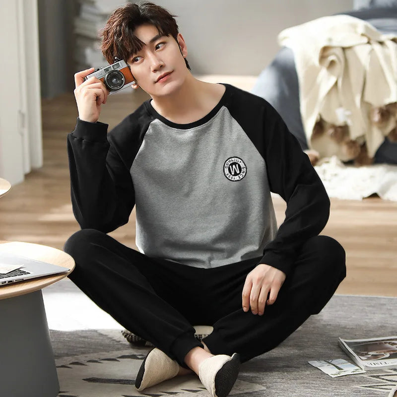 Spring And Autumn 2 Piece Men's Pajamas Boys Sports Long Sleeve Loose Leisure Suit Men's Homewear Sets Pajama Sets