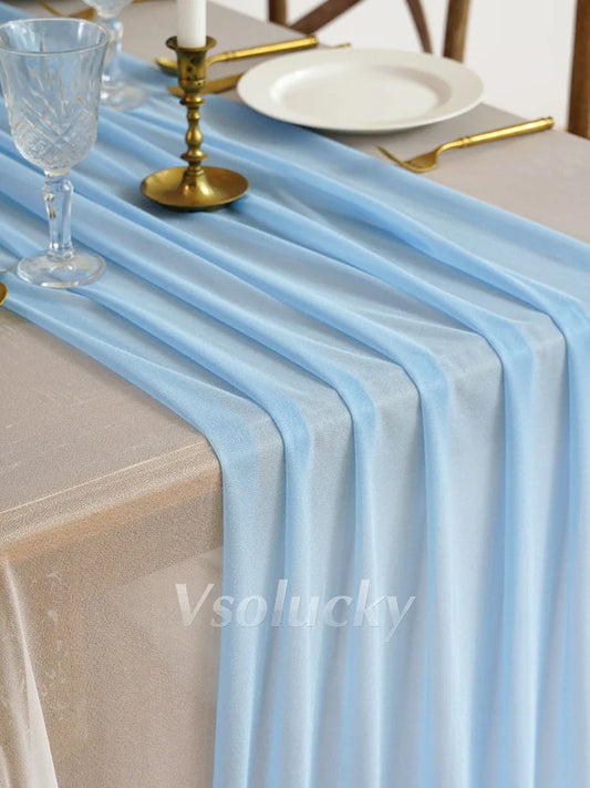 Sheer Table Runner Light Blue for Birthday Party Wedding Thanksgiving Halloween Home Dining Decorations