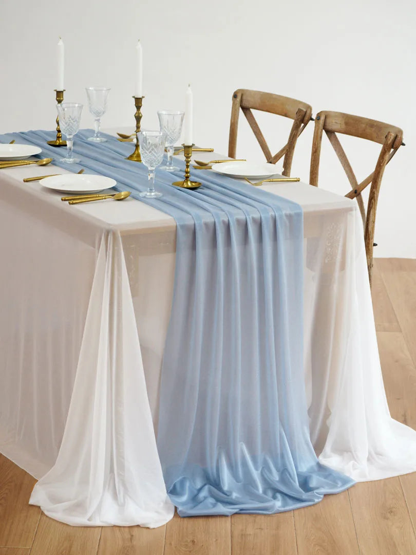 Sheer Table Runner Light Blue for Birthday Party Wedding Thanksgiving Halloween Home Dining Decorations