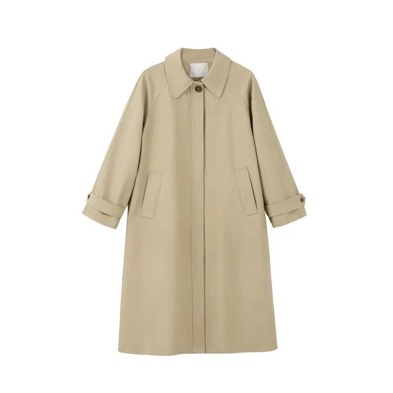 Autumn Winter Women's Fashion Trench Coat New 2024 Single row buckle Female Windbreaker Coats Mid length Khaki Versatile Outwear