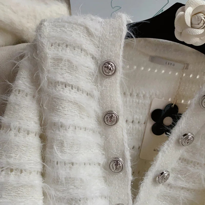 EVNISI Women Casual Office Sweater Fall Winter Double-breasted Cardigan Sweater Coat Thickened Warm Sweet Sweater For Women 2023