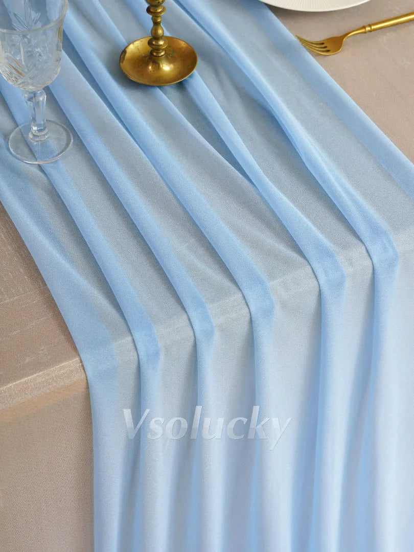 Sheer Table Runner Light Blue for Birthday Party Wedding Thanksgiving Halloween Home Dining Decorations