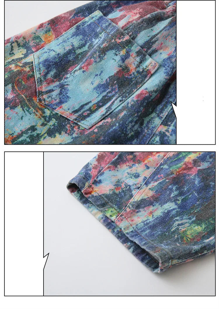 Children Fashion Painting Baggy Jeans For Boys Trendy Street Graffiti Denim Pants Kids Teenager Wide Oil Print Jeans Trousers