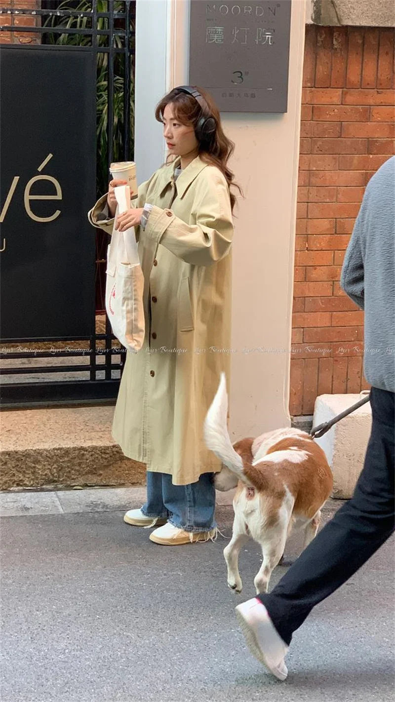 Autumn Winter Women's Fashion Trench Coat New 2024 Single row buckle Female Windbreaker Coats Mid length Khaki Versatile Outwear