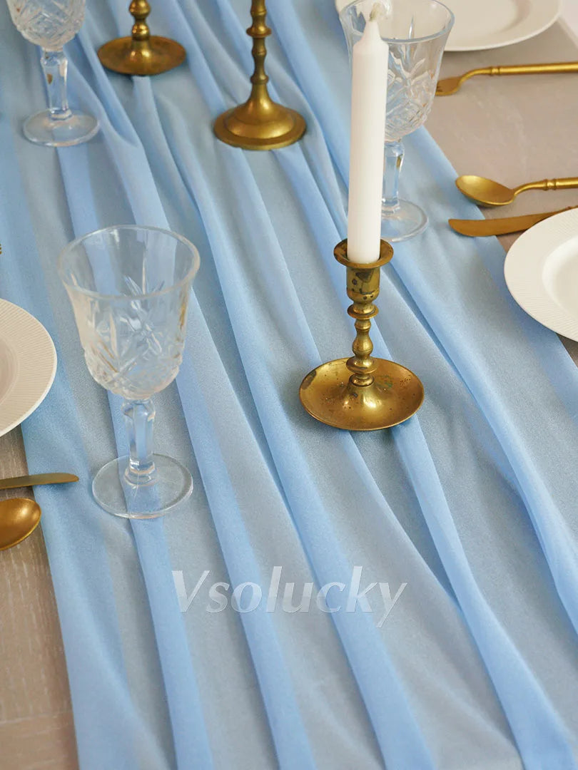 Sheer Table Runner Light Blue for Birthday Party Wedding Thanksgiving Halloween Home Dining Decorations