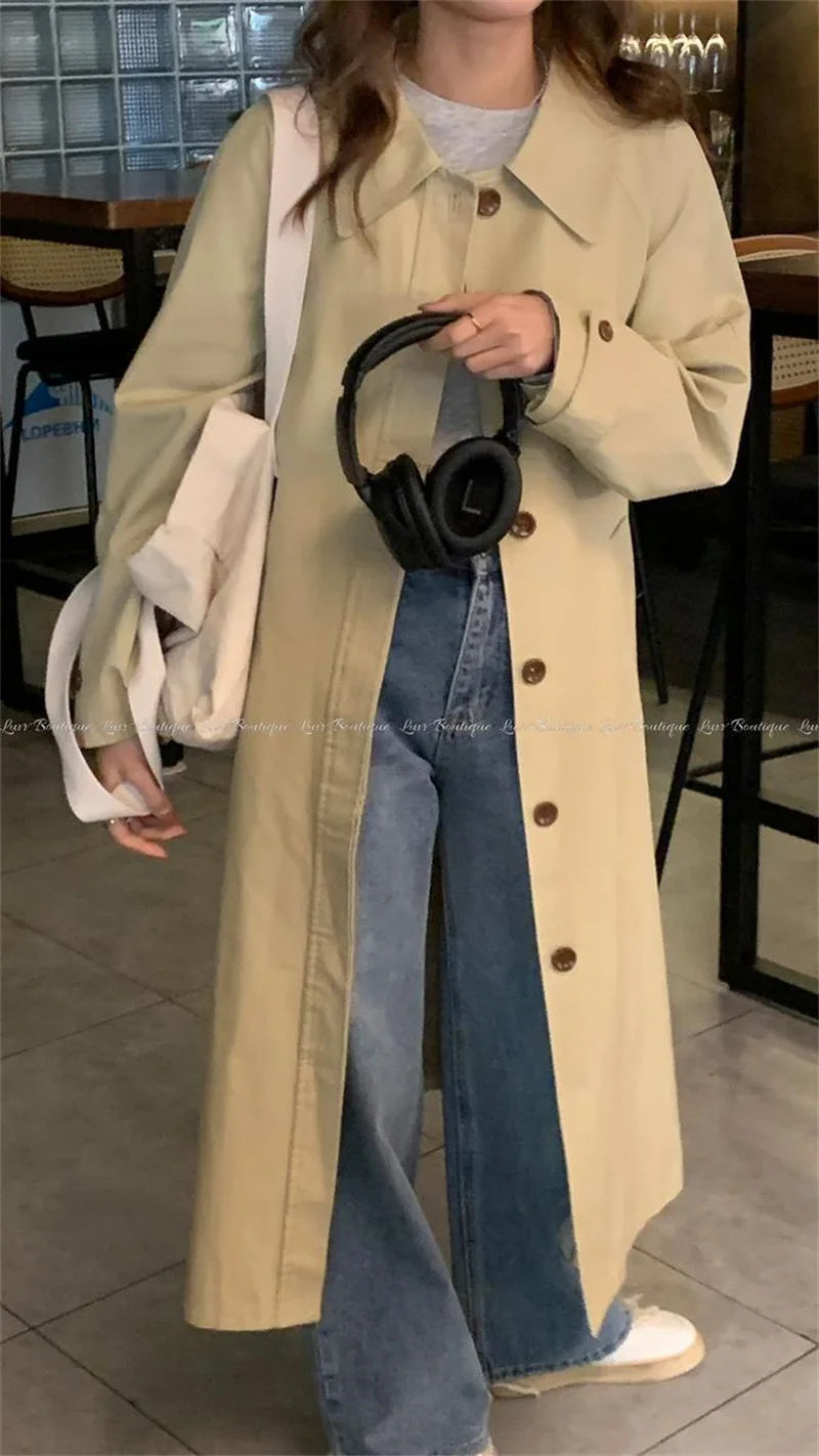 Autumn Winter Women's Fashion Trench Coat New 2024 Single row buckle Female Windbreaker Coats Mid length Khaki Versatile Outwear