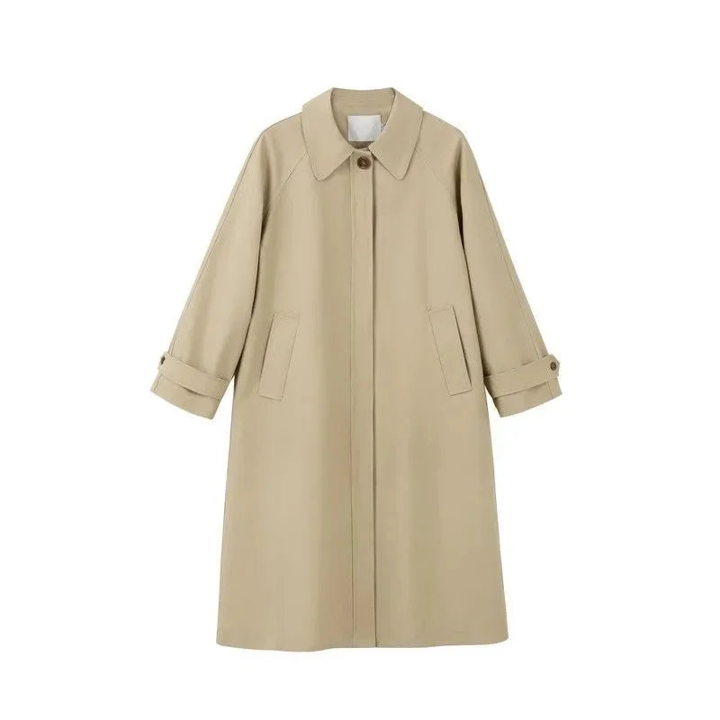 Autumn Winter Women's Fashion Trench Coat New 2024 Single row buckle Female Windbreaker Coats Mid length Khaki Versatile Outwear