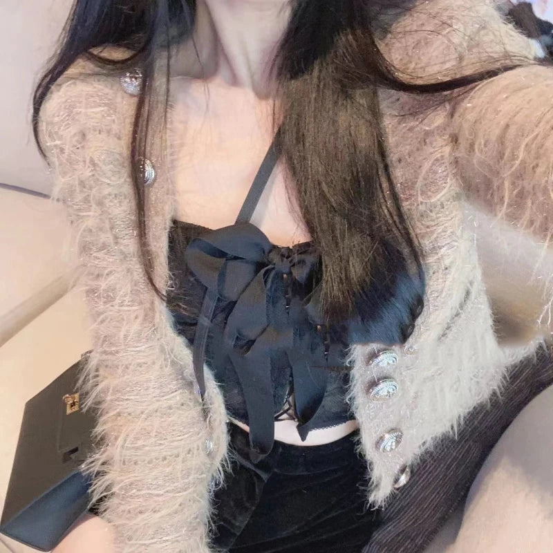 EVNISI Women Casual Office Sweater Fall Winter Double-breasted Cardigan Sweater Coat Thickened Warm Sweet Sweater For Women 2023